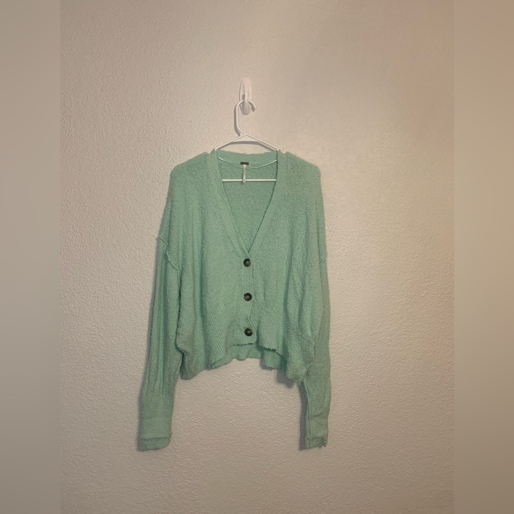 Free People Womens Size Sm Button Front Oversized V Neck Cardigan Green Sweater - Picture 4 of 10